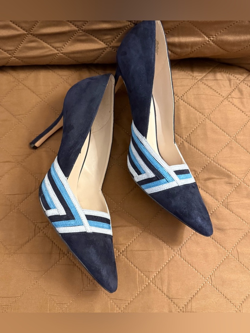 Nine West Eugene Navy Suede Colorblock Pumps | Pointed Toe Heels Size 9